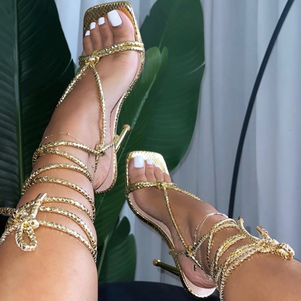 Gold Lace Up Heels